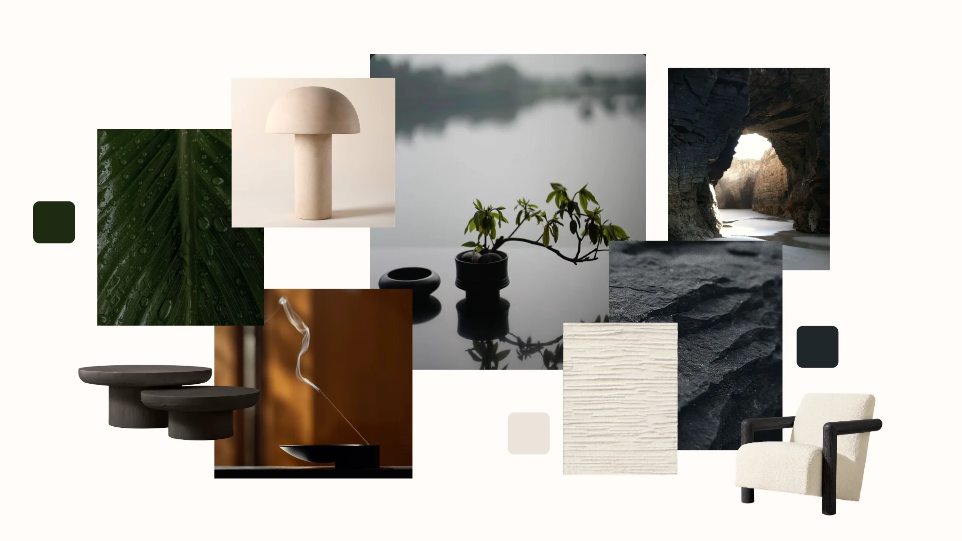 Black Sand concept board with materials and finishes