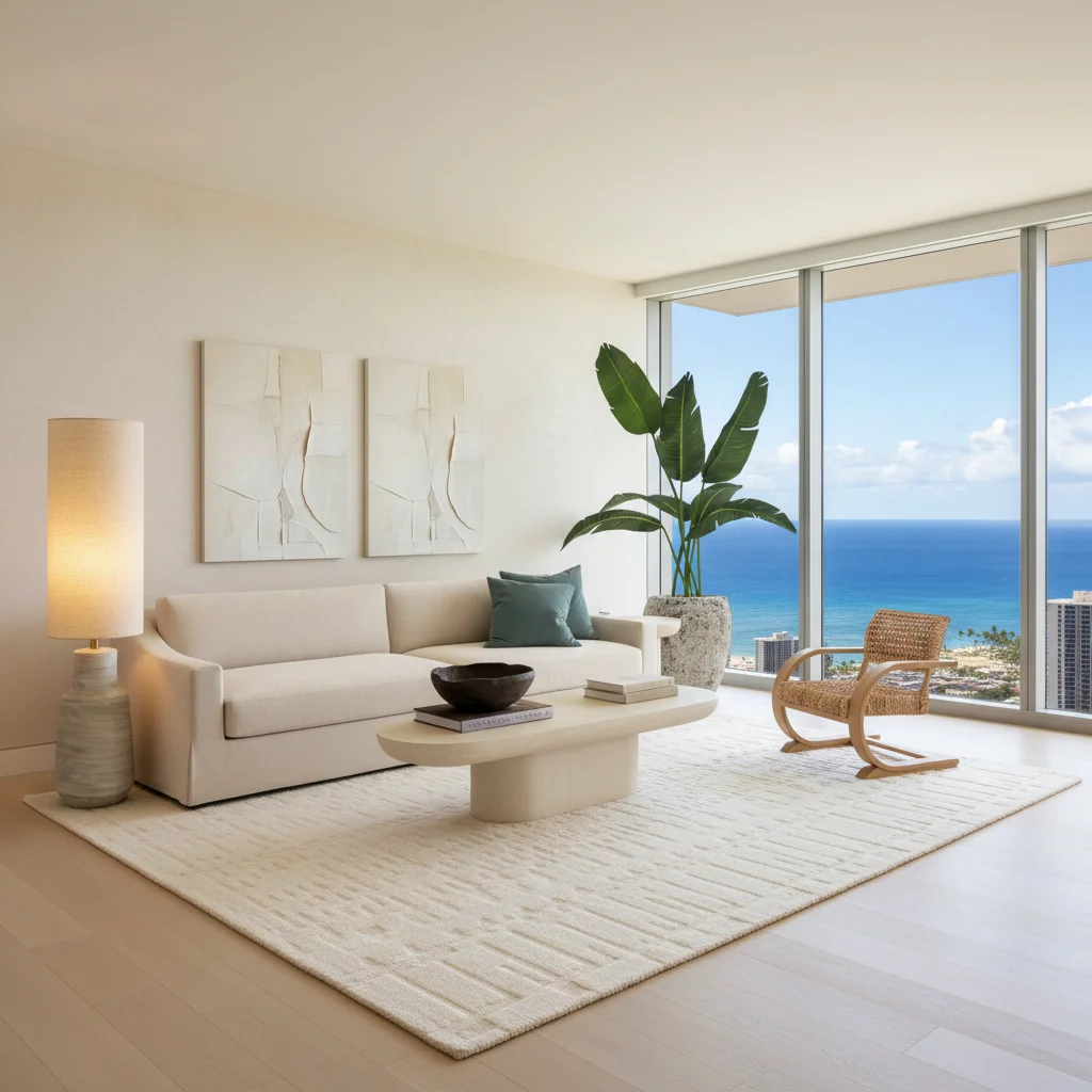Sandstone rendering with light wood and soft neutral palette